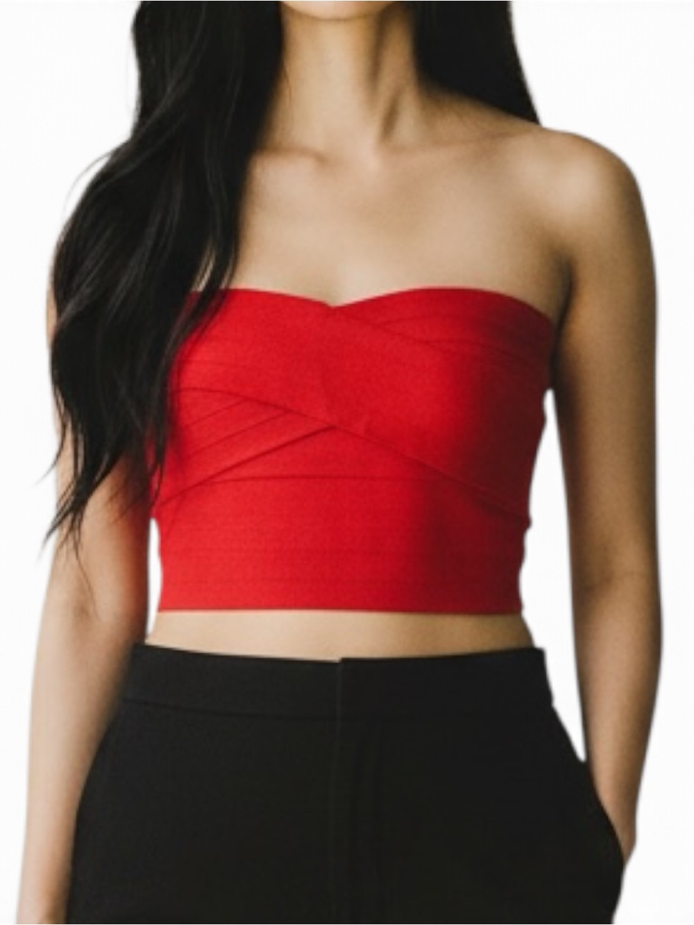 WOW Couture Vtg Y2K Bandage Bandeau Tube Crop Top Red Size L